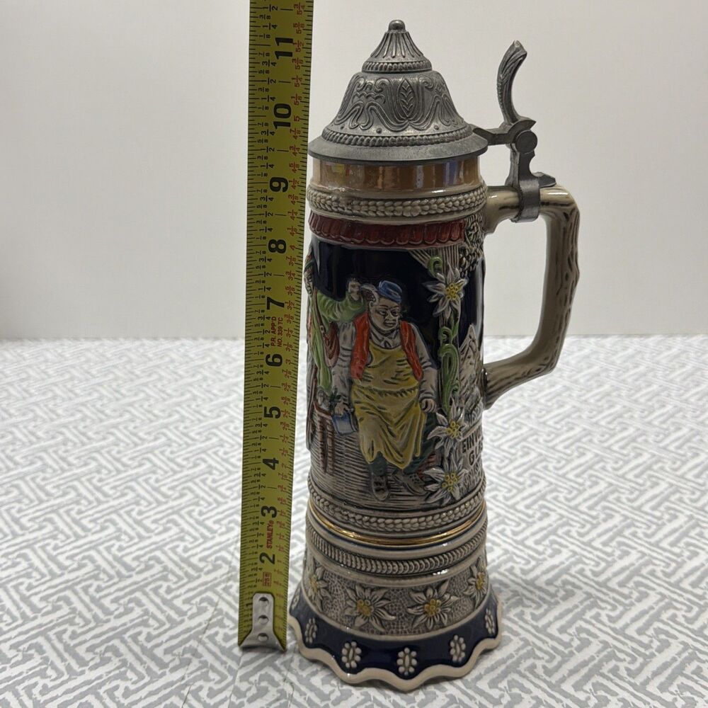 Vtg Gerz German Beer Stein 11.5" 1L Mapsa Swiss Music Box Trink Trink Pewter EUC - Picture 12 of 15